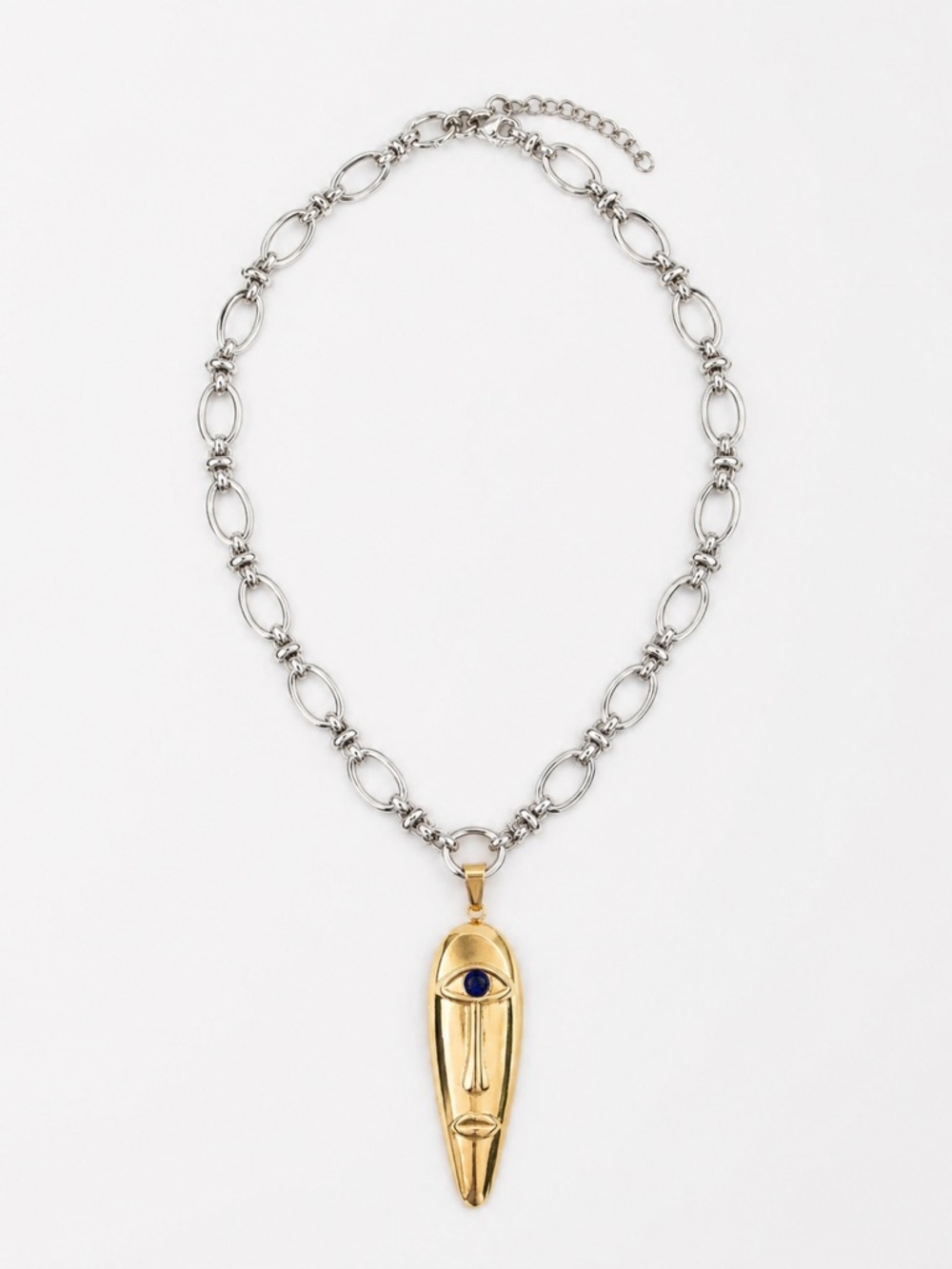 Abstract Face Pendant Necklace with Silver Chain - Women Jewelry - Picture 5 of 5